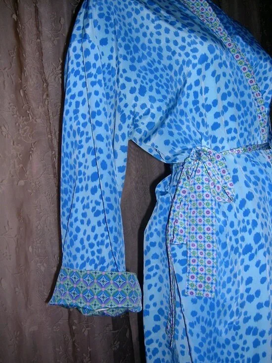 Vintage Reversible Blue Belted Robe M - Picture 13 of 17